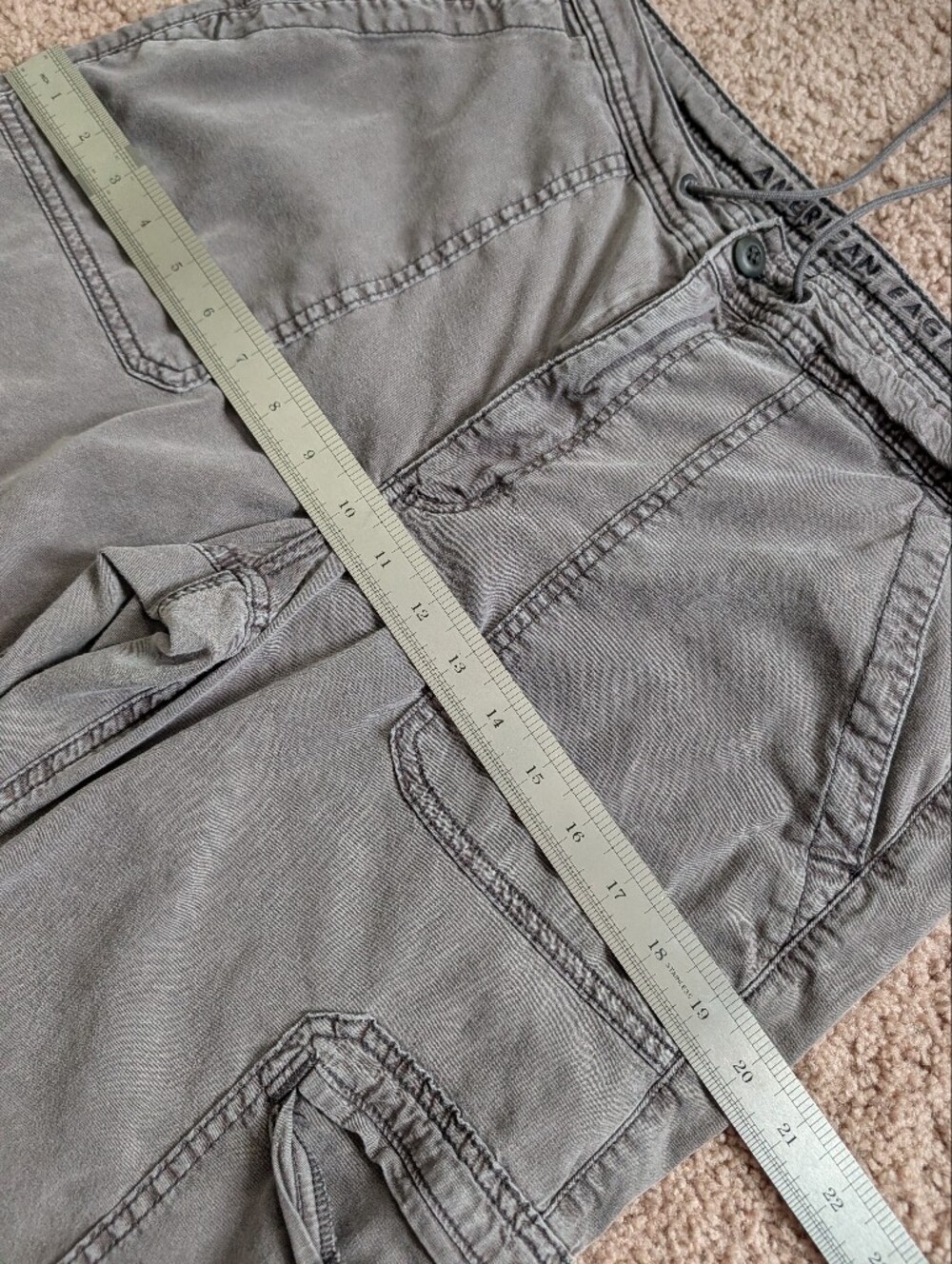 American Eagle Womens Haze Grey Dreamy High Waist Baggy Wide Leg Cargo Pant 12R - Picture 12 of 16